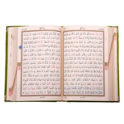 Pocket Size Velvet Bound Qur'an Al-Kareem (Dark Green, Rose Figured, Stamped) - Thumbnail