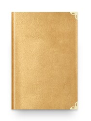 Pocket Size Velvet Bound Qur'an Al-Kareem (Golden Colour, Embroidered, Gilded) - Thumbnail
