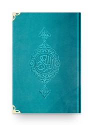 Pocket Size Velvet Bound Qur'an Al-Kareem (Turquoise, Gilded, Stamped) - Thumbnail