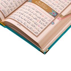 Pocket Size Velvet Bound Qur'an Al-Kareem (Turquoise, Rose Figured, Stamped) - Thumbnail