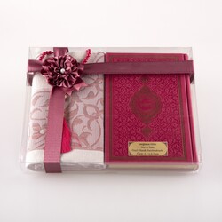 Prayer Mat + Salah Beads + Quran Gift Set (Bag Size, Fuchsia Pink) - Thumbnail
