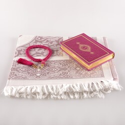 Prayer Mat + Salah Beads + Quran Gift Set (Bag Size, Fuchsia Pink) - Thumbnail