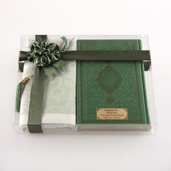 Prayer Mat + Salah Beads + Quran Gift Set (Bag Size, Green) - Thumbnail