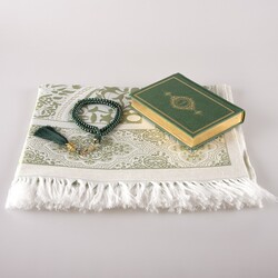 Prayer Mat + Salah Beads + Quran Gift Set (Bag Size, Green) - Thumbnail