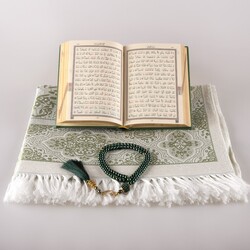 Prayer Mat + Salah Beads + Quran Gift Set (Bag Size, Green) - Thumbnail