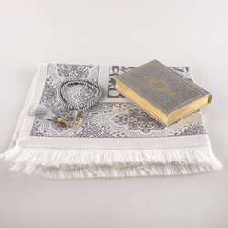 Prayer Mat + Salah Beads + Quran Gift Set (Bag Size, Grey) - Thumbnail
