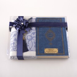 Prayer Mat + Salah Beads + Quran Gift Set (Bag Size, Navy Blue) - Thumbnail