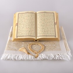 Prayer Mat + Salah Beads + Quran Gift Set (Hafiz Size, Gold1) - Thumbnail