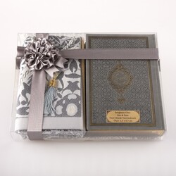 Prayer Mat + Salah Beads + Quran Gift Set (Hafiz Size, Grey) - Thumbnail