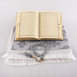 Prayer Mat + Salah Beads + Quran Gift Set (Hafiz Size, Grey) - Thumbnail