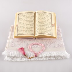 Prayer Mat + Salah Beads + Quran Gift Set (Hafiz Size, Powder Pink) - Thumbnail