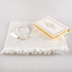 Prayer Mat + Salah Beads + Quran Gift Set (Hafiz Size, White1) - Thumbnail
