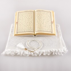 Prayer Mat + Salah Beads + Quran Gift Set (Hafiz Size, White1) - Thumbnail