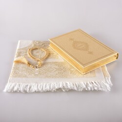 Prayer Mat + Salah Beads + Quran Gift Set (Medium Size, Gold1) - Thumbnail