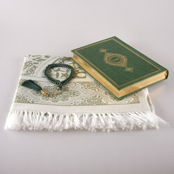 Prayer Mat + Salah Beads + Quran Gift Set (Medium Size, Green) - Thumbnail