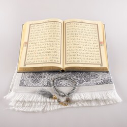 Prayer Mat + Salah Beads + Quran Gift Set (Medium Size, Grey) - Thumbnail