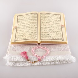 Prayer Mat + Salah Beads + Quran Gift Set (Medium Size, Powder Pink) - Thumbnail