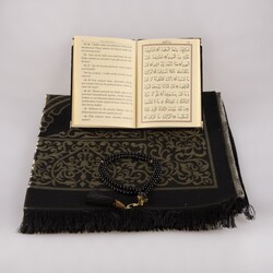 Prayer Mat + Salah Beads + Yasin Gift Set (Bag Size, Black) - Thumbnail