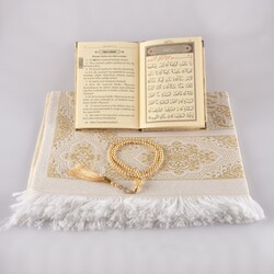 Prayer Mat + Salah Beads + Yasin Gift Set (Bag Size, Gold) - Thumbnail