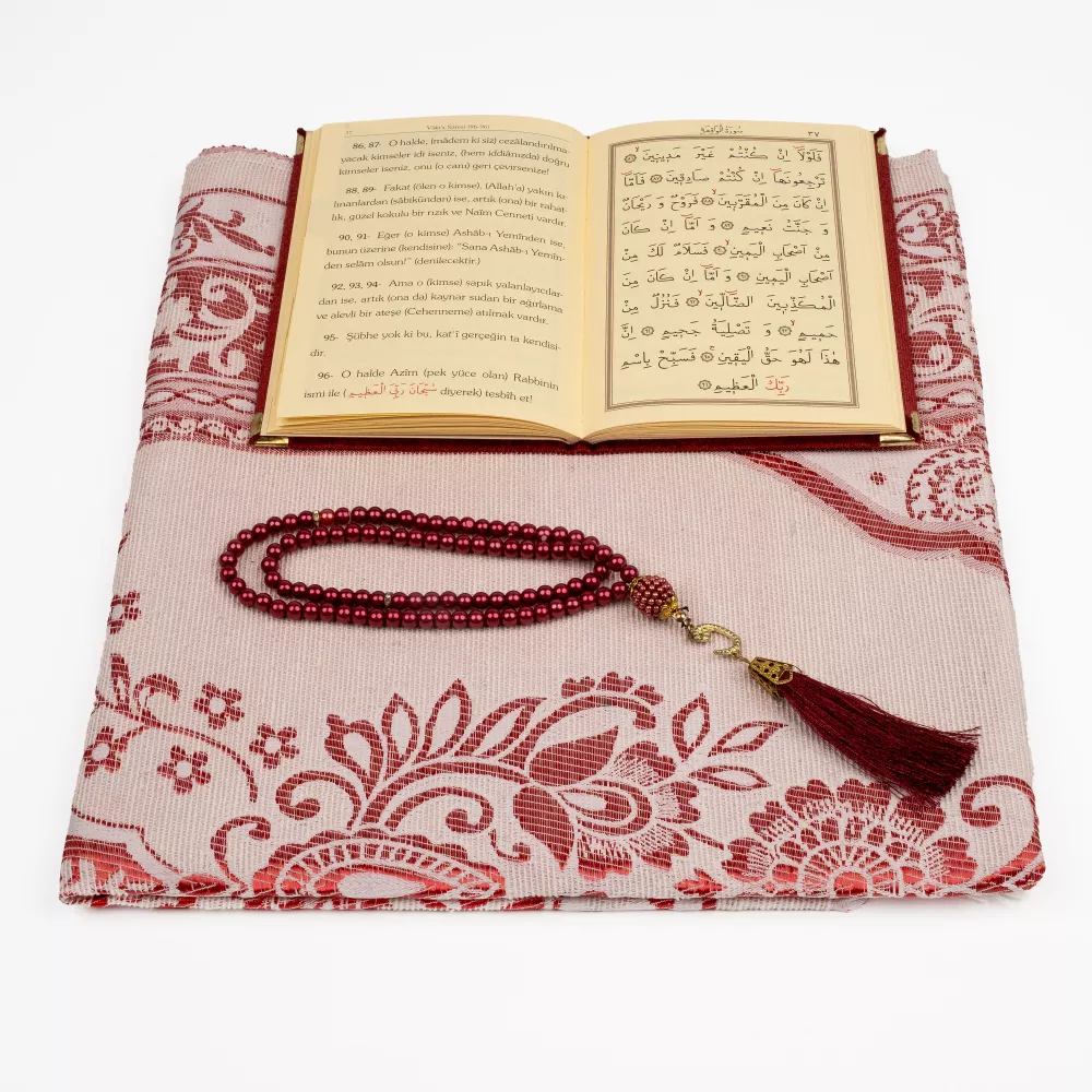 Prayer Mat + Salah Beads + Yasin Gift Set (Bag Size, Green)