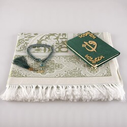 Prayer Mat + Salah Beads + Yasin Gift Set (Bag Size, Green) - Thumbnail