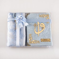 Prayer Mat + Salah Beads + Yasin Gift Set (Bag Size, Powder Blue) - Thumbnail