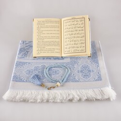 Prayer Mat + Salah Beads + Yasin Gift Set (Bag Size, Powder Blue) - Thumbnail