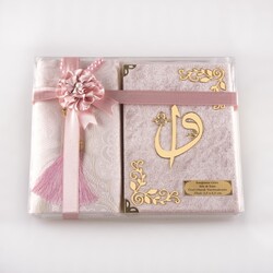 Prayer Mat + Salah Beads + Yasin Gift Set (Bag Size, Powder Pink) - Thumbnail