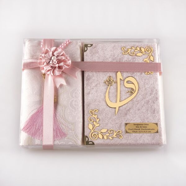 Prayer Mat + Salah Beads + Yasin Gift Set (Bag Size, Powder Pink)