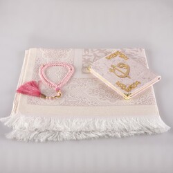 Prayer Mat + Salah Beads + Yasin Gift Set (Bag Size, Powder Pink) - Thumbnail