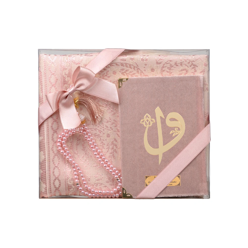 Prayer Mat + Salah Beads + Yasin Gift Set (Bag Size, Powder Pink)