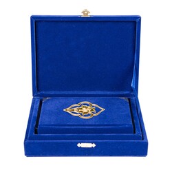 Qur'an Al-Kareem With Velvet Box (Big Pocket Size, Rose Figured, Blue Dark) - Thumbnail