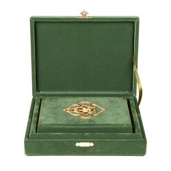 Qur'an Al-Kareem With Velvet Box (Big Pocket Size, Rose Figured, Green) - Thumbnail