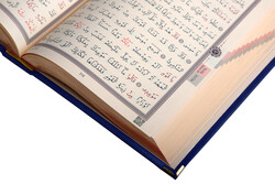 Qur'an Al-Kareem With Velvet Box (Bookrest Size, Alif - Waw Cover, Navy Blue) - Thumbnail