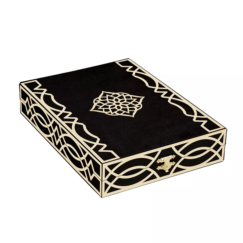 Qur'an Al-Kareem With Velvet Box (Medium Size, Rose Figured, Purple) - Thumbnail
