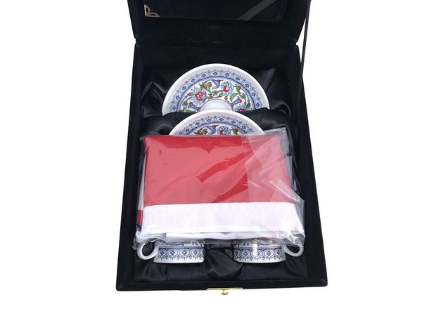 Qur'an-Flag-Cup Set (Kaaba Patterned, Black, Velvet Box) 