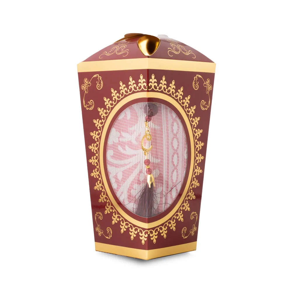 HAYRAT NEŞRİYAT - Ramazan Feneri Tesbih + Seccade Hediye Seti (Kraft Asetat Kutu, Bordo)