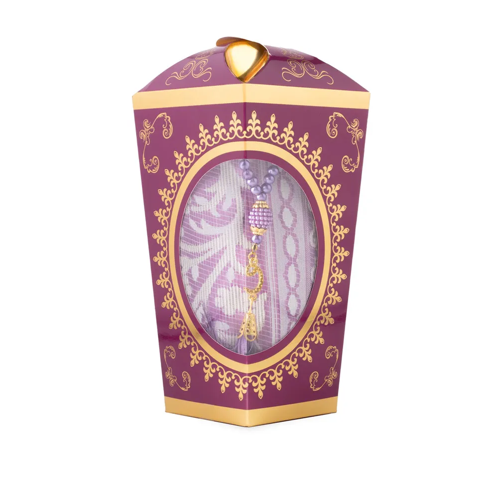 HAYRAT NEŞRİYAT - Ramazan Feneri Tesbih + Seccade Hediye Seti (Kraft Asetat Kutu, Mor)