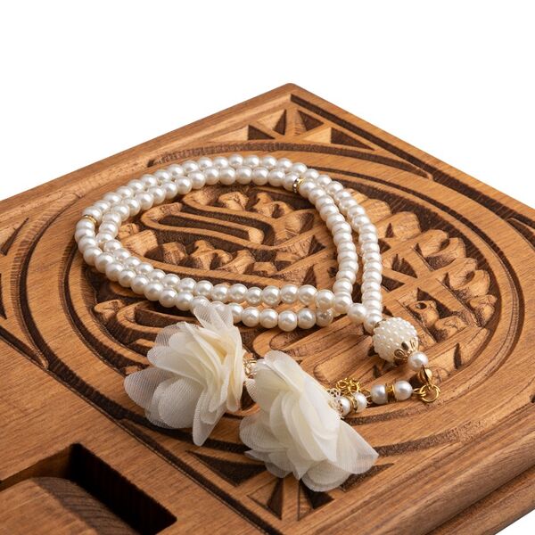 Rose Tasseled Salah Beads Silver Cream (99 Beads- 6mm)