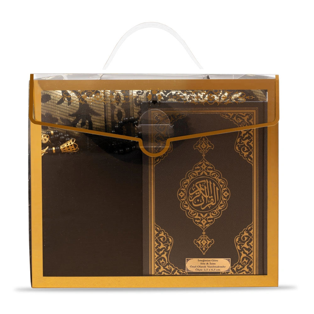 HAYRAT NEŞRİYAT - Şal + Seccade + Tesbih + Kuran Hediye Seti (Çanta Boy, Asetat Çanta, Siyah)