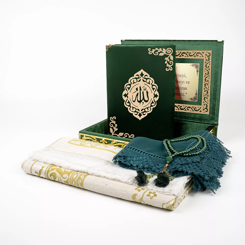HAYRAT NEŞRİYAT - Şal + Seccade + Tesbih + Kuran Hediye Seti (Orta B. Şems Lafzatullah Gold Pleksi Raşel Kutu, Yeşil) HAYRAT NEŞRİYAT - Şal + Seccade + Tesbih + Kuran Hediye Seti (Orta B. Şems Lafzatullah Gold Pleksi Raşel Kutu, Yeşil)