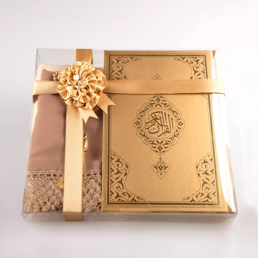 HAYRAT NEŞRİYAT - Şal + Seccade + Tesbih + Kuran Hediye Seti (Orta Boy, Ekonomik Cilt, Gold)