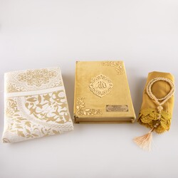 HAYRAT NEŞRİYAT - Şal + Seccade + Tesbih + Kuran Hediye Seti (Orta Boy, Kadife, Gold, Lafzatullah) (1)