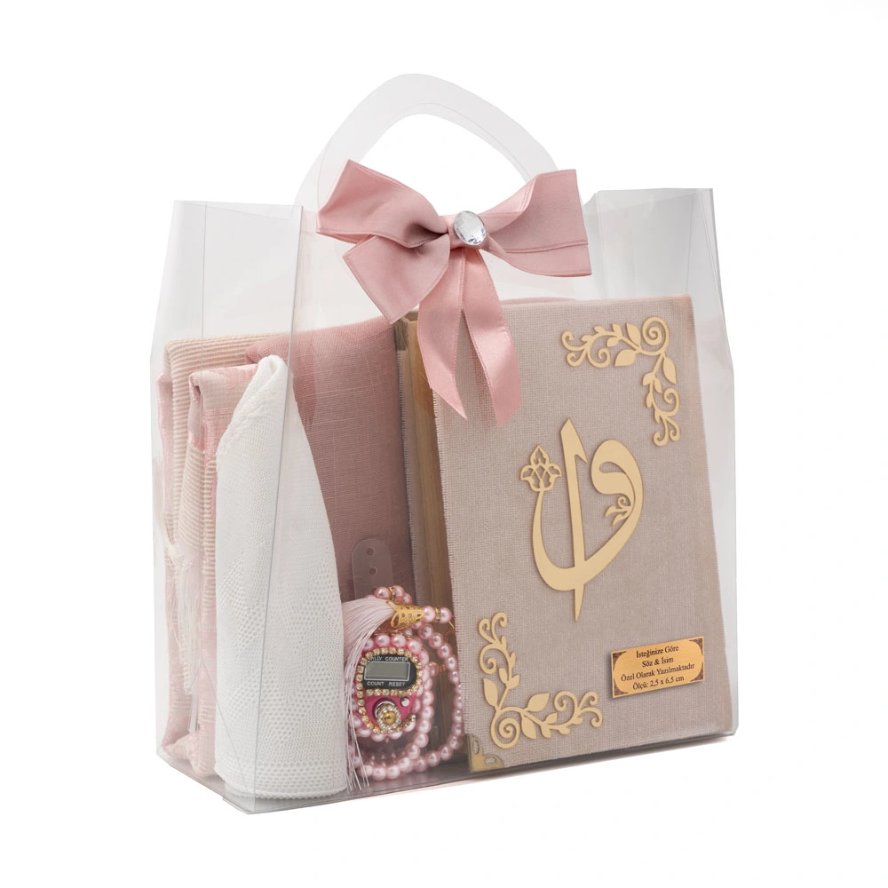 HAYRAT NEŞRİYAT - Şal + Takke + Seccade + Tesbih + Zikirmatik + Kuran Hediye Seti (Çanta Boy, Pembe)