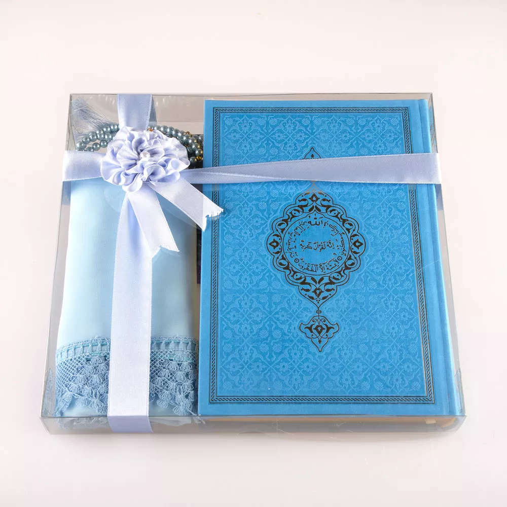 HAYRAT NEŞRİYAT - Şal + Tesbih + Kuran Hediye Seti (Çanta Boy, Termo Deri, Açık Mavi) HAYRAT NEŞRİYAT - Şal + Tesbih + Kuran Hediye Seti (Çanta Boy, Termo Deri, Açık Mavi)