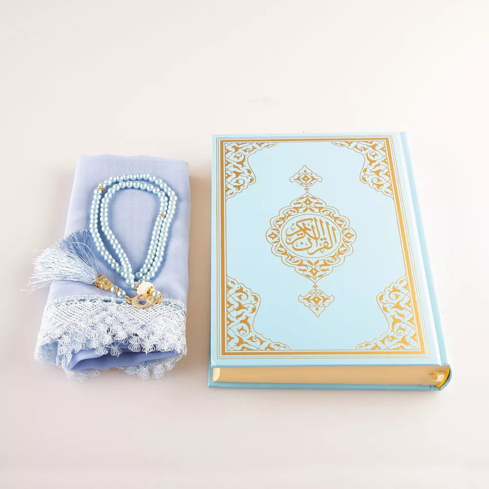 HAYRAT NEŞRİYAT - Şal + Tesbih + Kuran Hediye Seti (Hafız Boy, Standart Cilt, Açık Mavi) HAYRAT NEŞRİYAT - Şal + Tesbih + Kuran Hediye Seti (Hafız Boy, Standart Cilt, Açık Mavi)