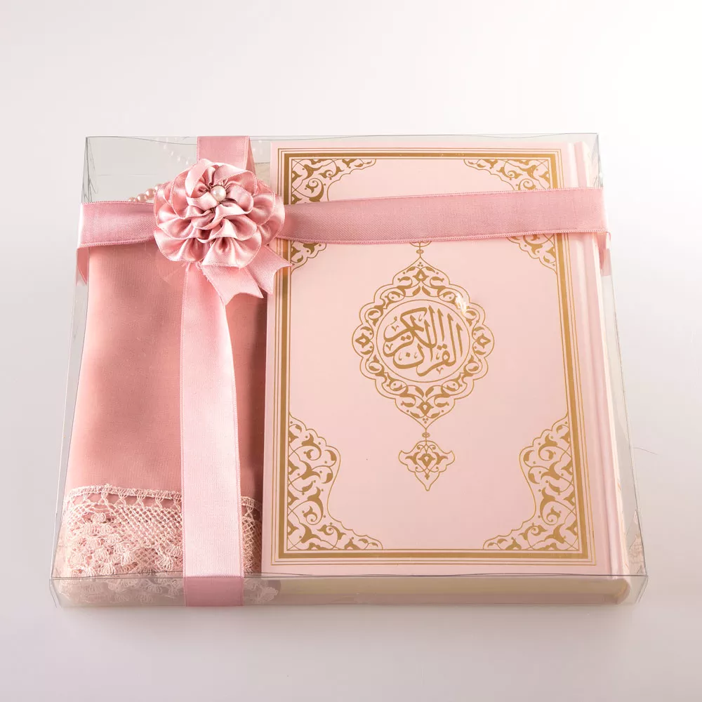 HAYRAT NEŞRİYAT - Şal + Tesbih + Kuran Hediye Seti (Hafız Boy, Standart Cilt, Pembe)