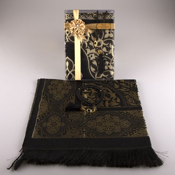 Salah Beads + Prayer Mat Set (Black)