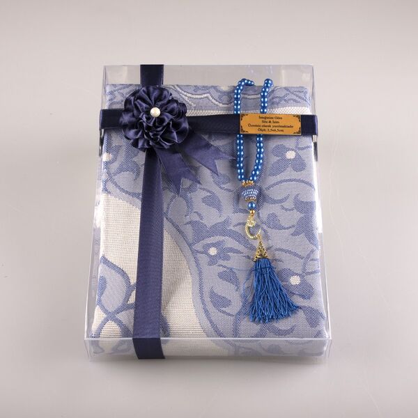 Salah Beads + Prayer Mat Set (Navy Blue)