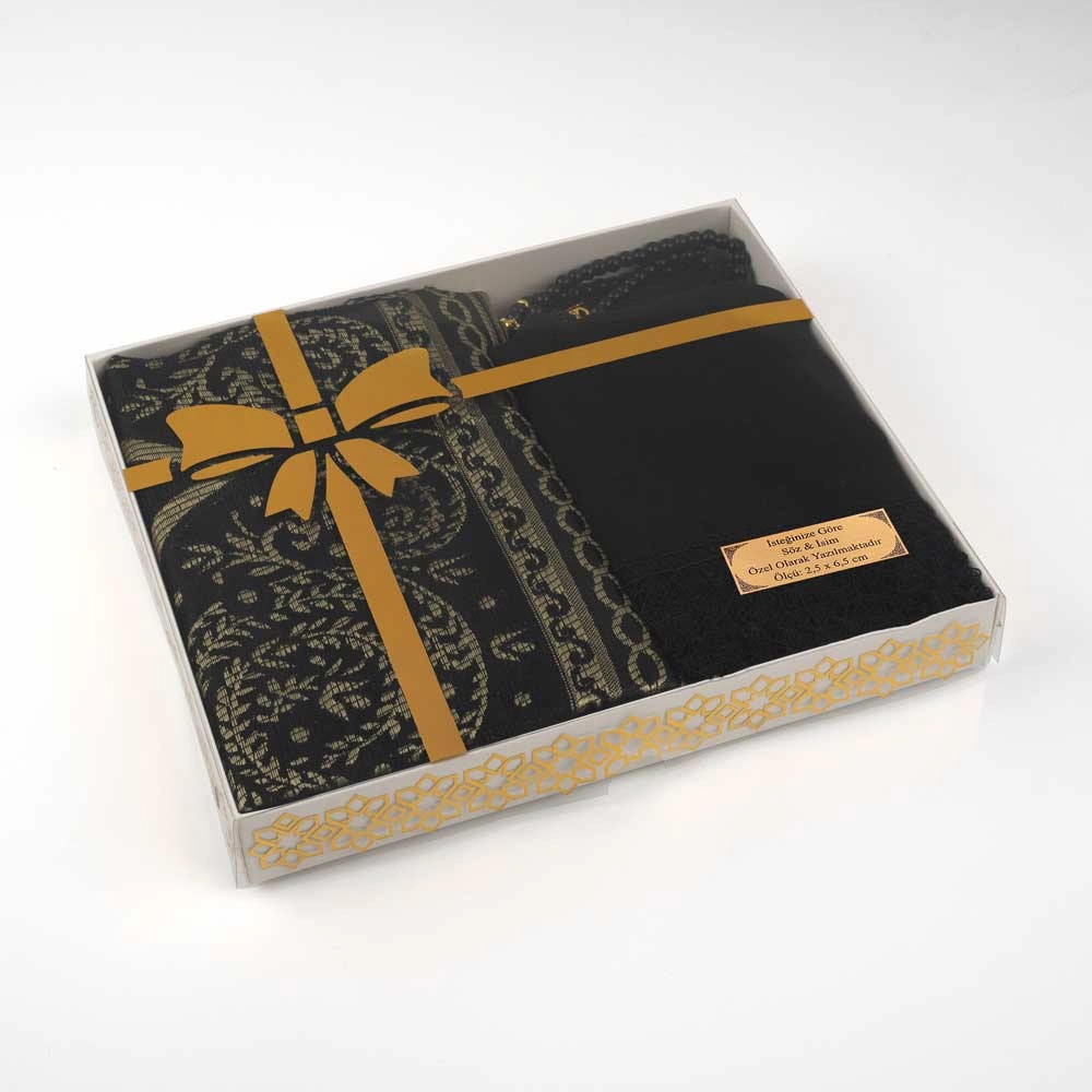 Salah Beads + Prayer Mat + Shawl Set (Black)